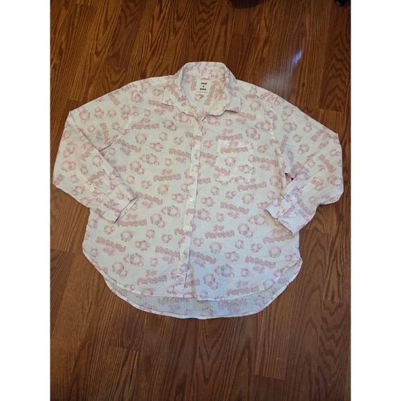 aerie Tops - Aerie Wicked Popcorn Print Button Down Shirt White Pink M Medium